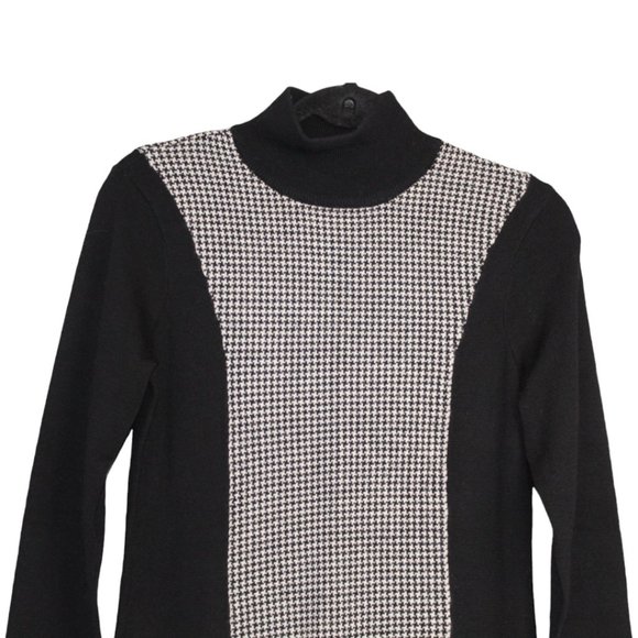 Lauren Ralph Lauren Sm Black White Sweater Dress Turtleneck Houndstooth Pullover - Picture 4 of 12